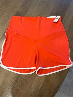 aerie Red/Coral Athletic Shorts with White Piping